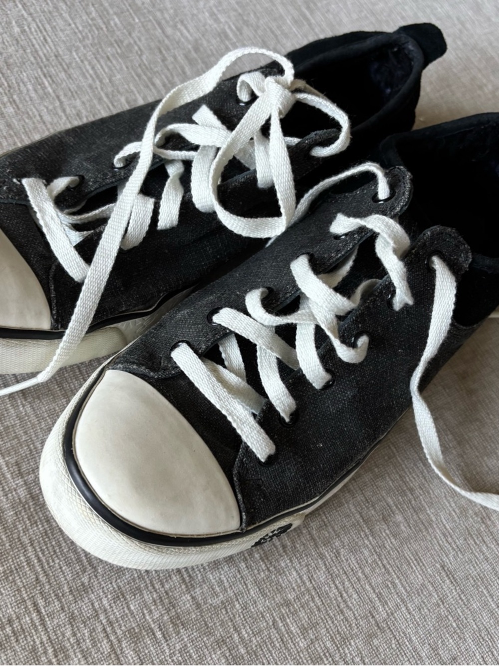 UGG Classic Black Canvas Lace-Up Sneakers with White Toe